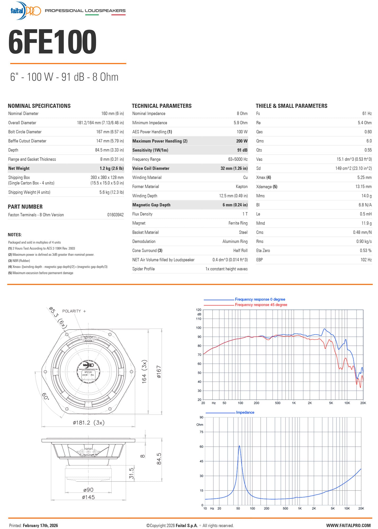FaitalPRO 6FE100 6" Woofer 8 Ohm Buyout