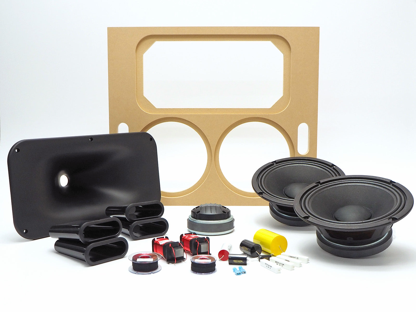 A high output home theater speaker kit that uses two 8" woofers for DIY customers.