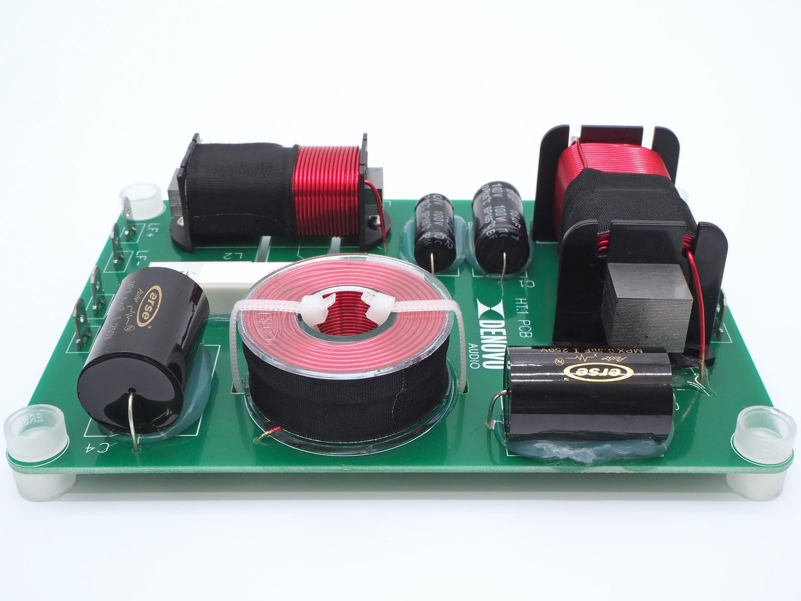 An assembled passive crossover for the HT-10 home theater speaker kit.