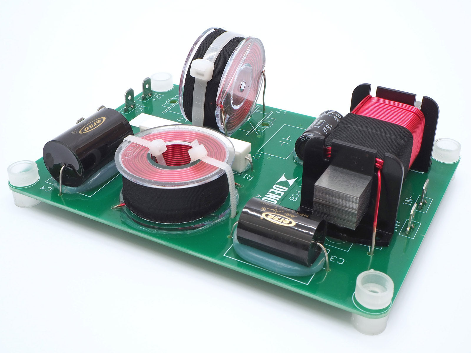 Assembled crossover network for the HT-8 home theater speaker kit.