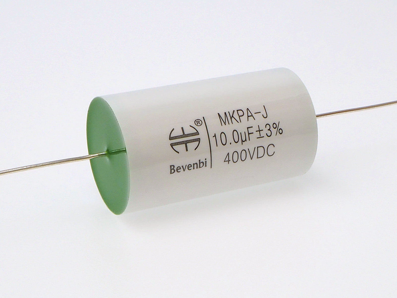 A 10uF capacitor made by Bevenbi with a 400V rating and 3% tolerance.