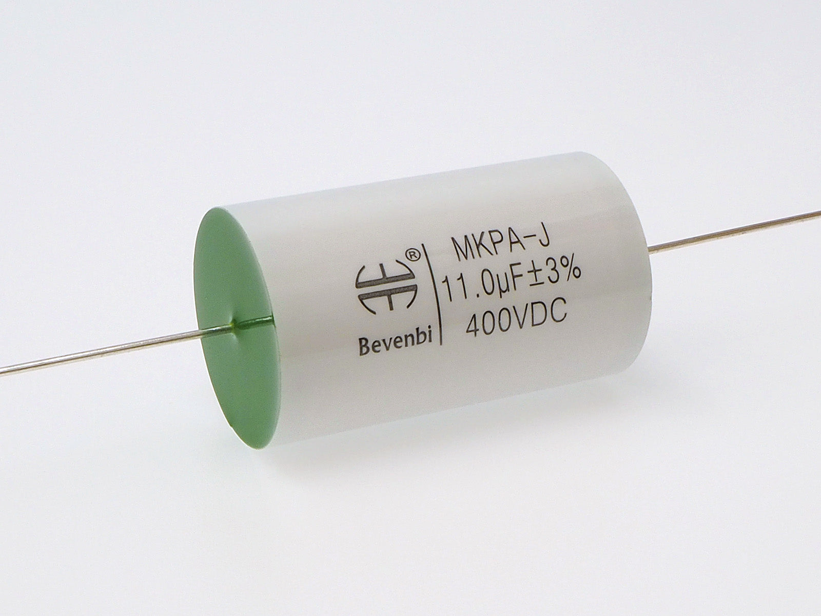 A Bevenbi 11uF audio capacitor with a 400V rating and 3% tolerance.