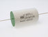 A cylindrical Bevenbi 20uF MKPA-J polypropylene capacitor with a white body, green end cap, and thin metal leads, shown on a clean white background.