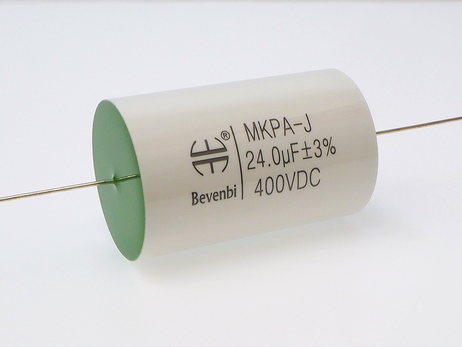 A Bevenbi 24uF 400V audio capacitor with 3% tolerance.