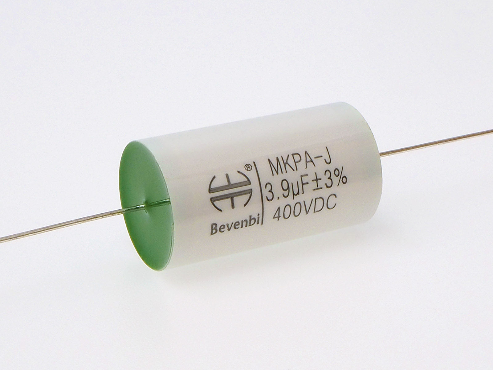 A Bevenbi 3.9uF Jade series capacitor used in high end speaker crossovers.
