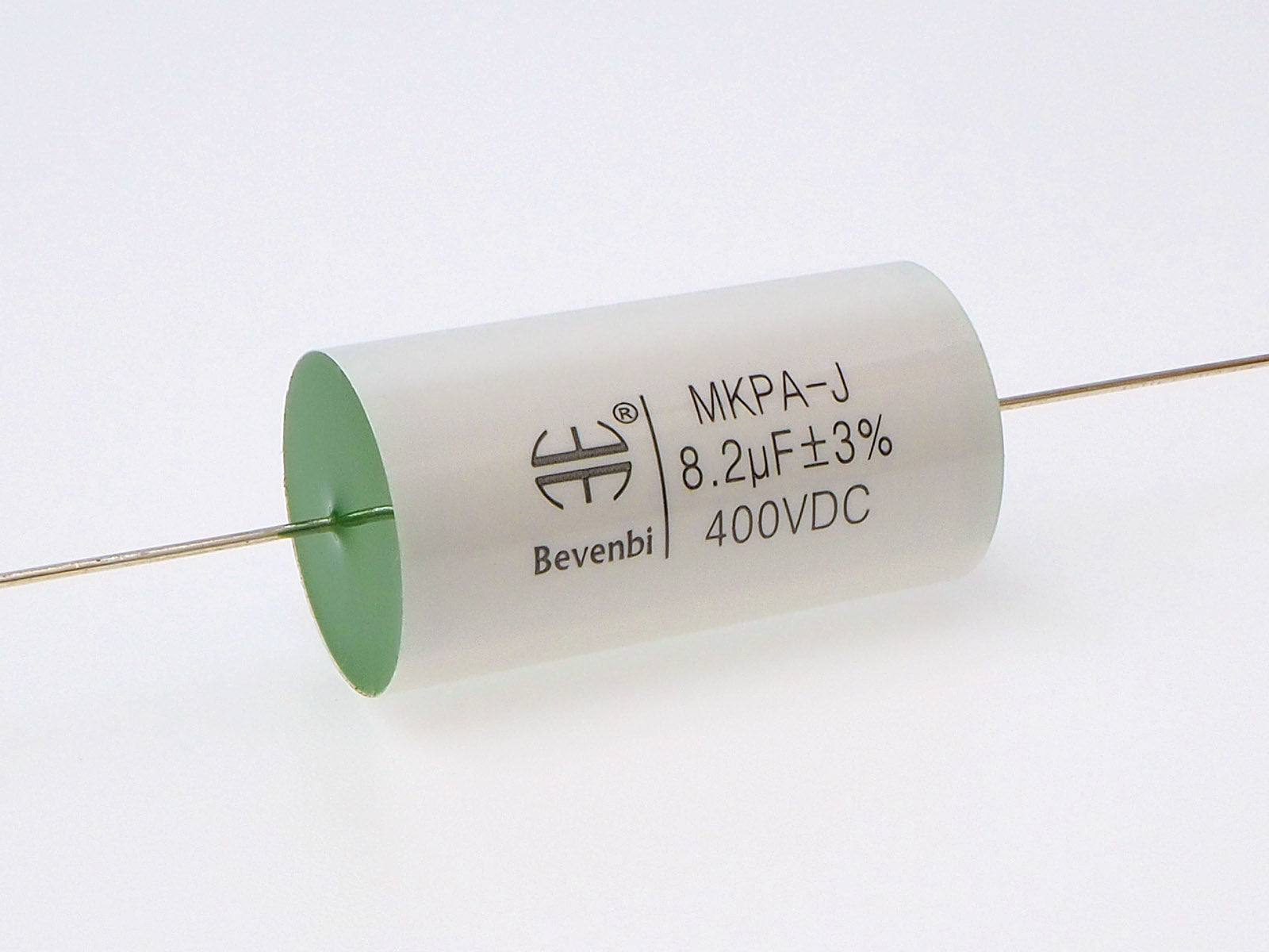 An 8.2uF Bevenbi capacitor used in high fidelity speaker crossover networks.